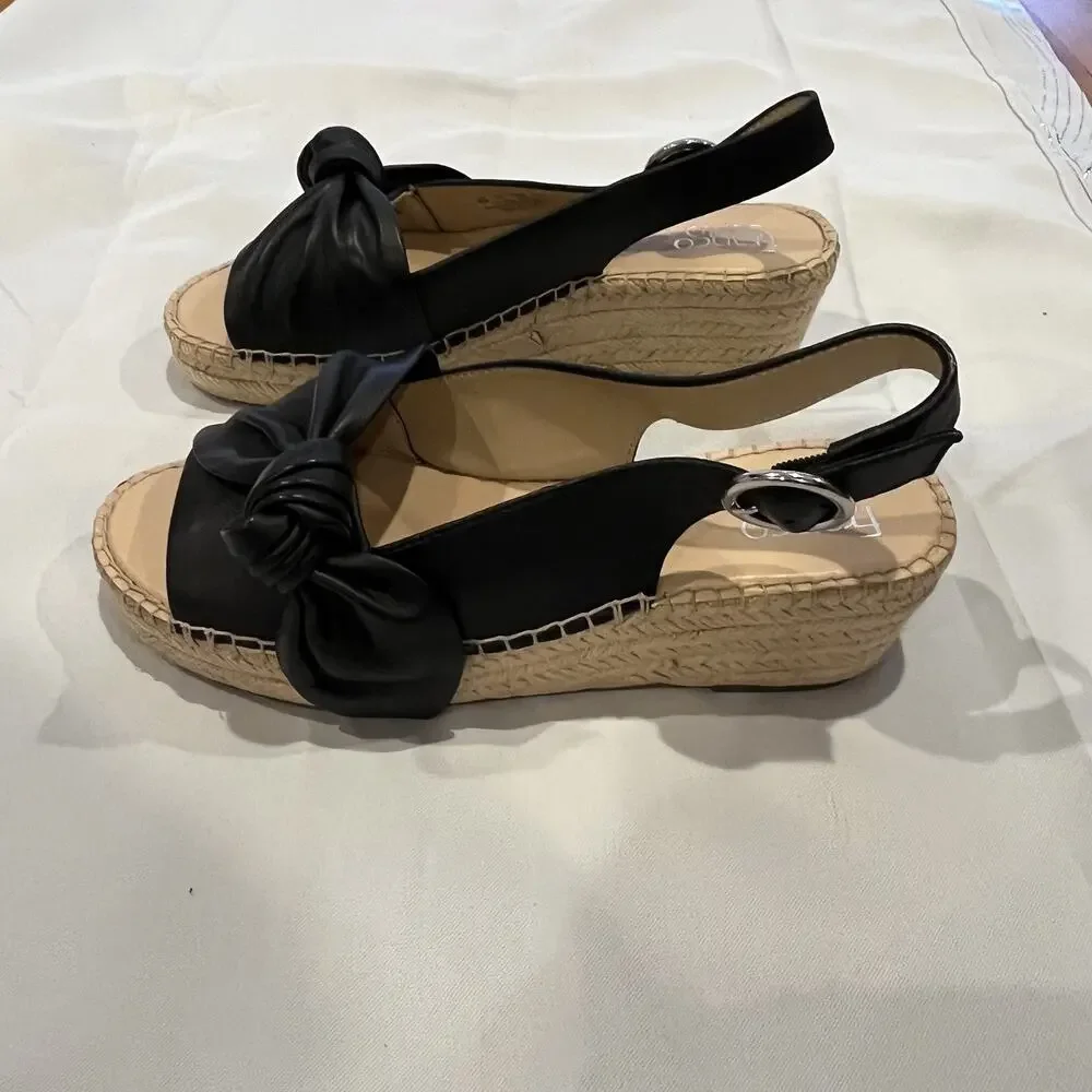 Franco Sarto Shoes Womens Size 9M Black Suede Espadrille Slingback Pirouette Bow